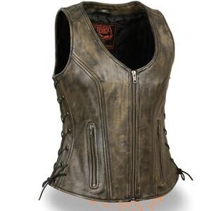 EUC X‎ Element Leather Vest Patches Removed Distressed Brown Motorcycle Vest
